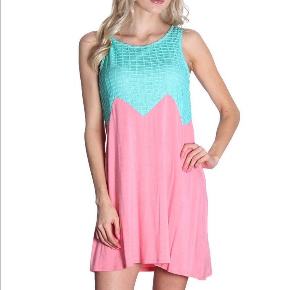 🌟 Last One 🌟 Aqua and Pink Sleeveless Dress